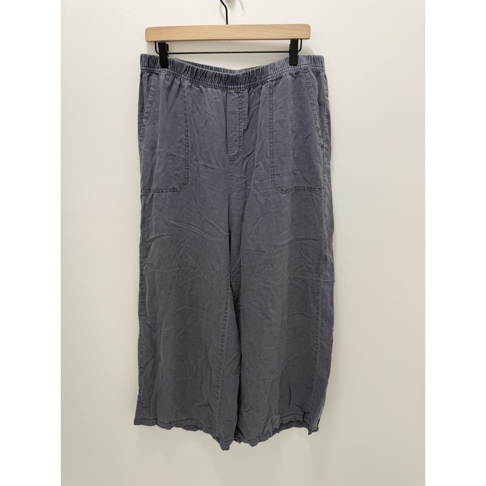 Splendid Gray Linen Lyocell Blend Wide Leg Crop Pants Pull On Elastic Waist XL